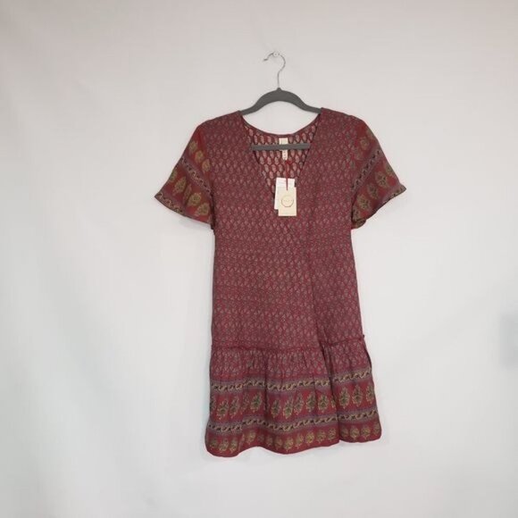 NWT Raga Avah Floral Faux Wrap Mini Dress In Wine Size Small - Picture 2 of 9